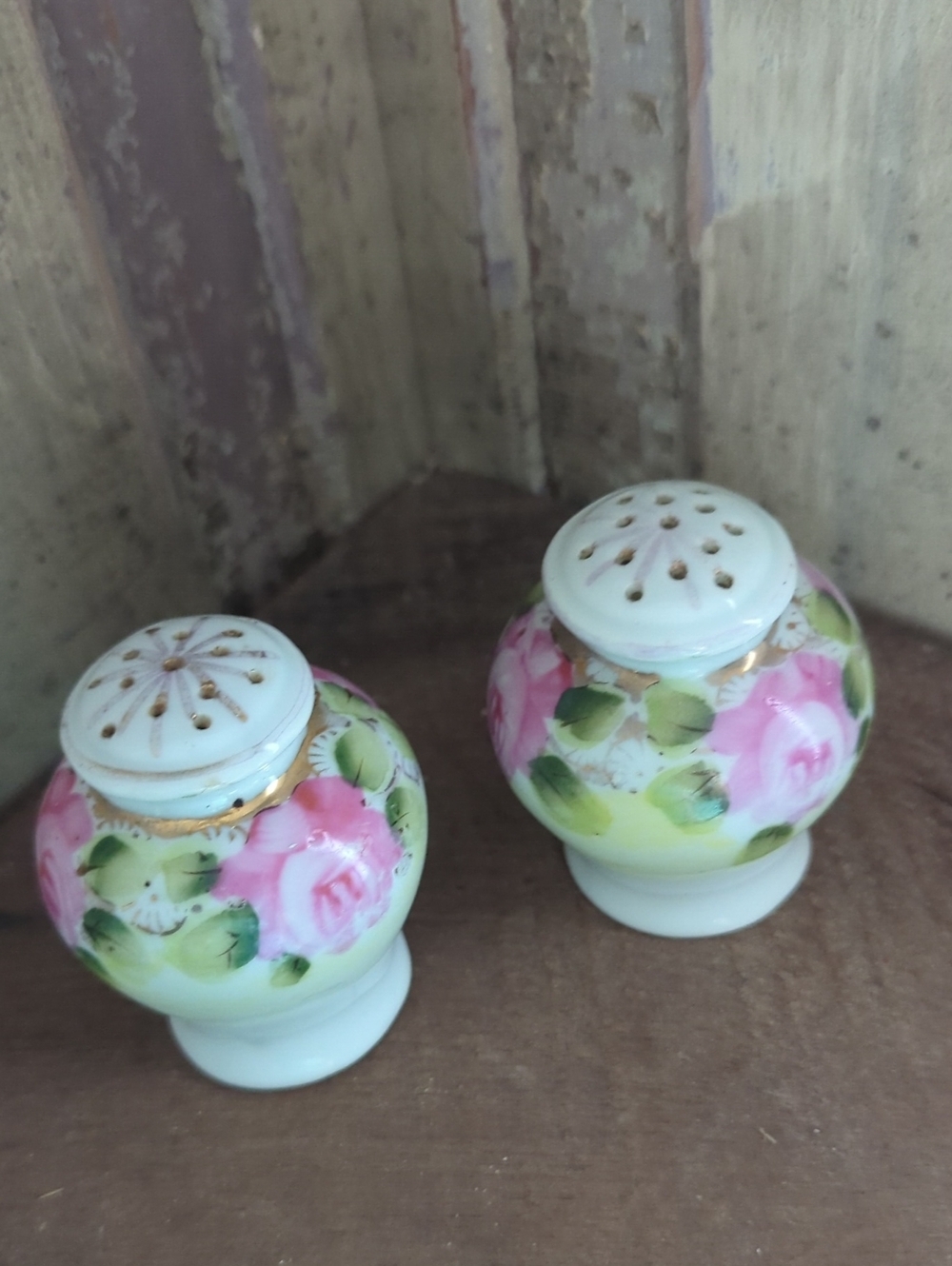 Hand-Painted Pink Rose Porcelain Salt and Pepper Shakers - Floral Home Accent - Picture 2 of 5